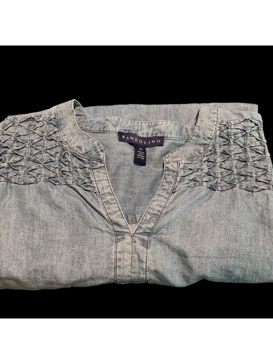 Bandolino Trinity Denim Blue Jean Long Sleeve Blouse Beaded Accent Ladies XXL - Picture 1 of 8